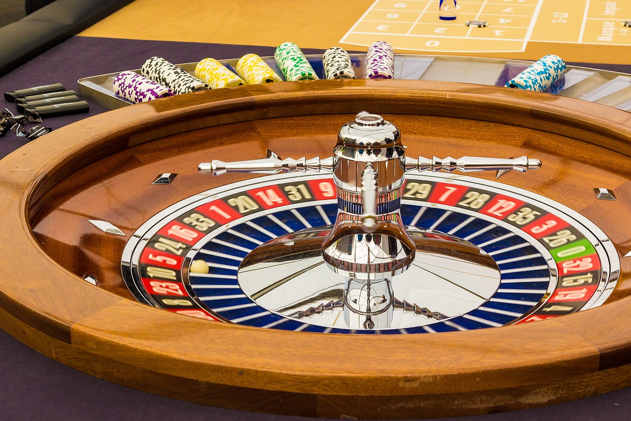 A classic casino table with chips and cards