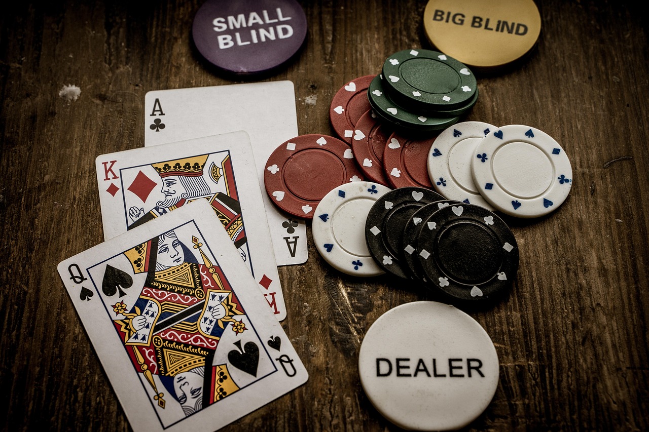 A bright, clean casino scene with a phone and cards