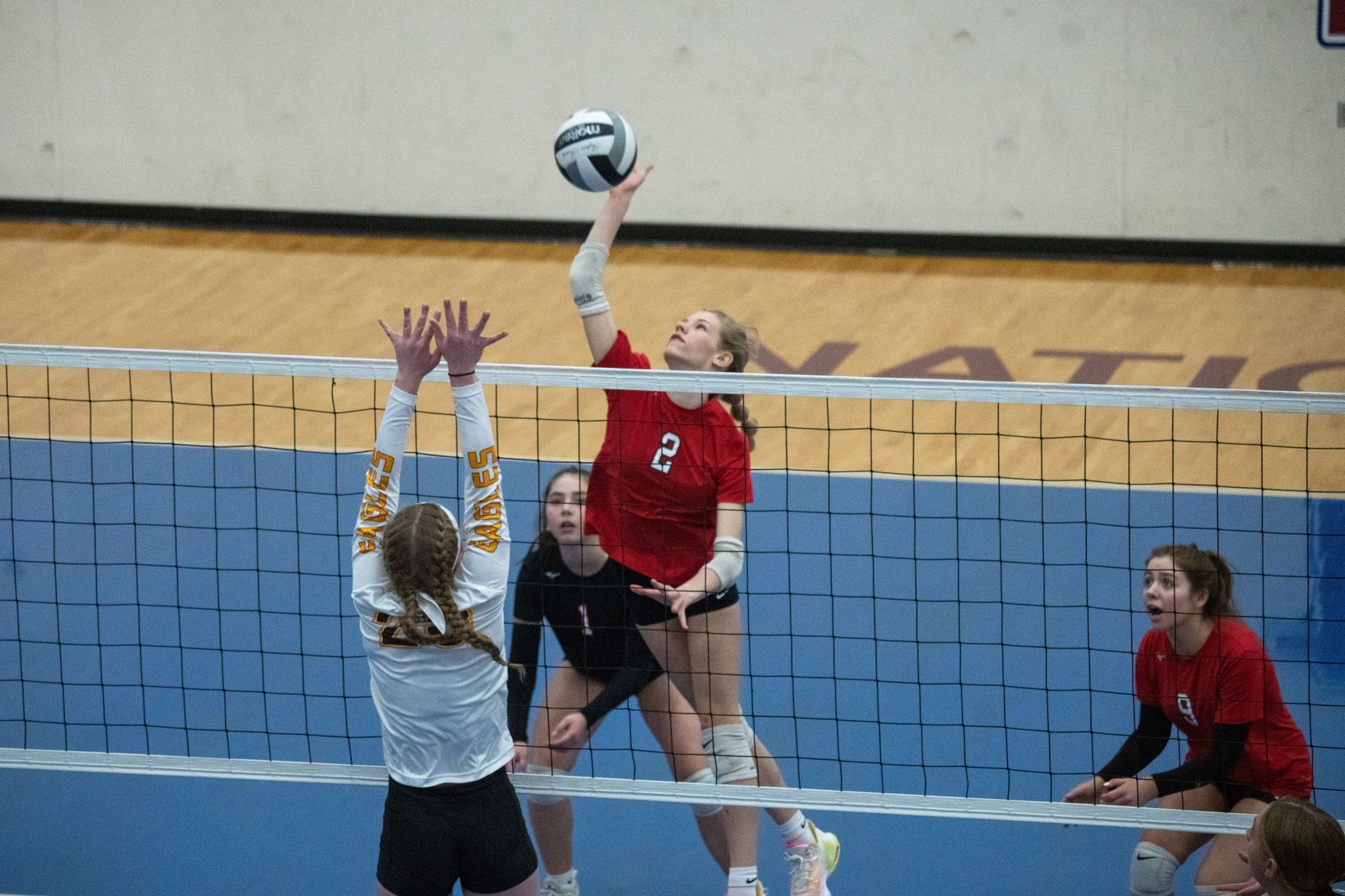 Exciting volleyball action during a women's match in Rochester, MN